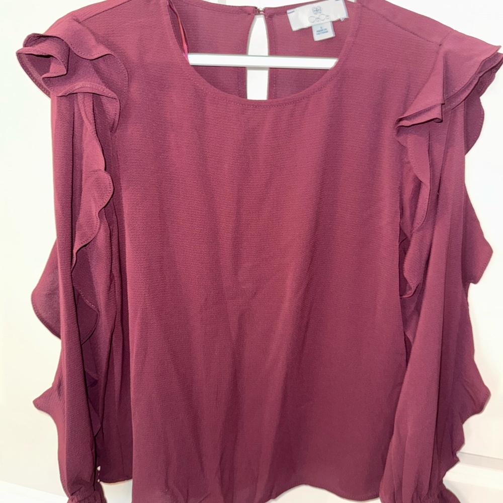CeCe Ruffled Blouse in Rich Cabernet